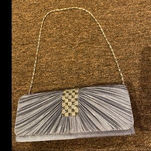 NWOT Grey silver evening bag purse pocketbook shoulder Grey silver rhinestones